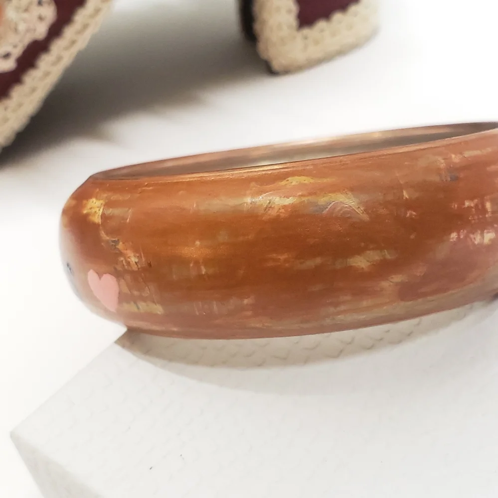 Hand Painted MRS Bronze Distressed Bangle Bracelet Vintage Style